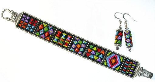 Amish Brights Bracelet & Earrings Peyote pattern