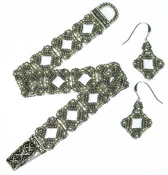 B12AG Marcasite Square Bracelet & Earrings