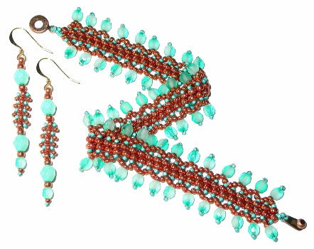 B13JL Peyote Looped edges Bracelet & Earrings